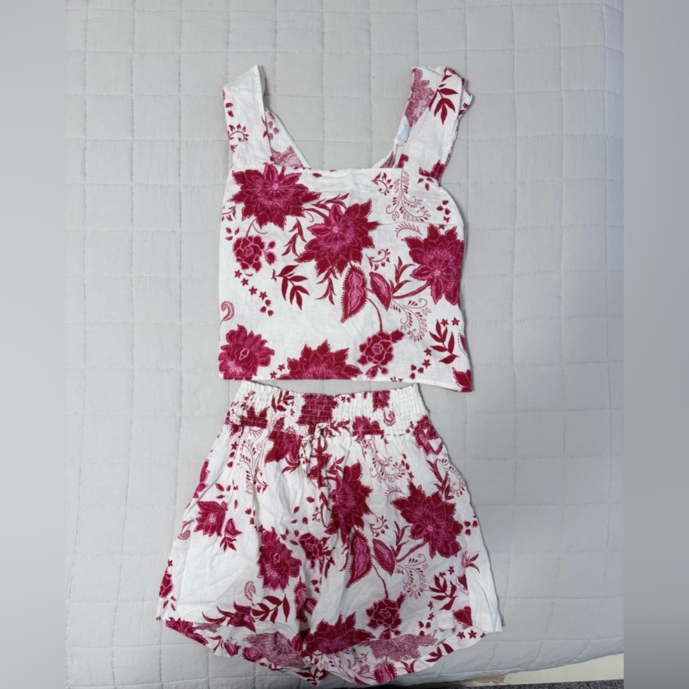 Floral Pink and White Two-Piece Set